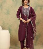 Yoke or Border Embroidered Zari Straight Kurta With Trousers & Dupatta