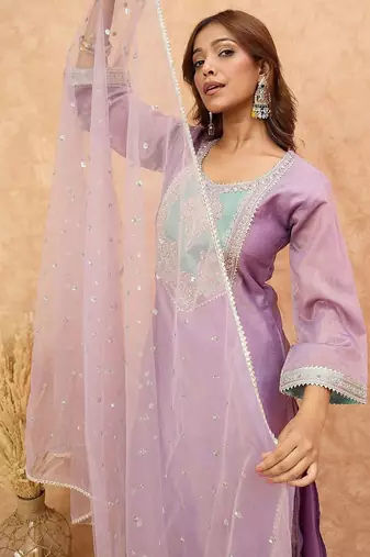 Women Ethnic Motifs Yoke Design Zari Kurta with Trousers & Dupatta