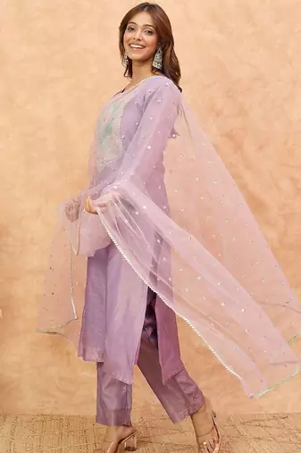 Women Ethnic Motifs Yoke Design Zari Kurta with Trousers & Dupatta
