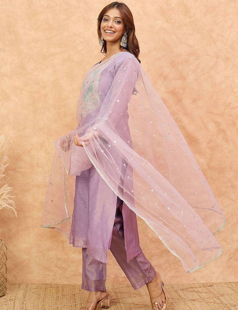 Women Ethnic Motifs Yoke Design Zari Kurta with Trousers & Dupatta