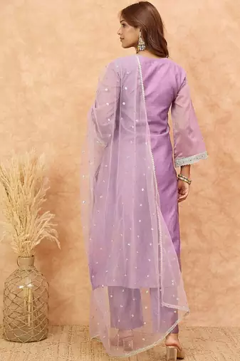 Women Ethnic Motifs Yoke Design Zari Kurta with Trousers & Dupatta