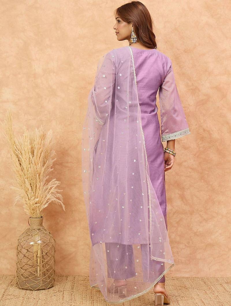 Women Ethnic Motifs Yoke Design Zari Kurta with Trousers & Dupatta