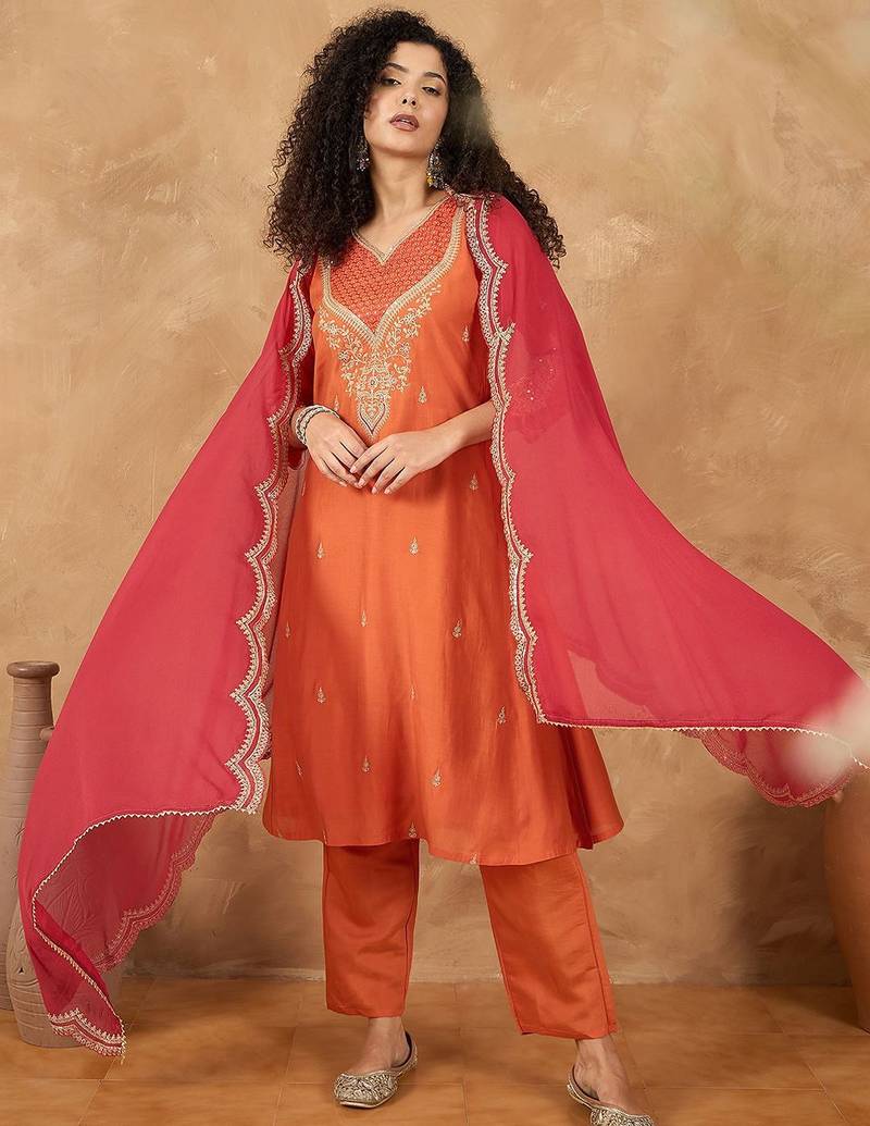 Women Ethnic Motifs Embroidered Regular Kurta Set With Dupatta