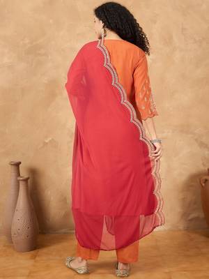 Women Ethnic Motifs Embroidered Regular Kurta Set With Dupatta 5