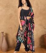 Floral Printed Regular Shoulder Straps Straight Kurta With Trousers And Dupatta