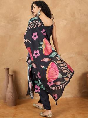 Floral Printed Regular Shoulder Straps Straight Kurta With Trousers And Dupatta 6