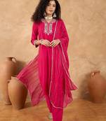Women Ethnic Motifs Embroidered Kurta with Trouser & Dupatta
