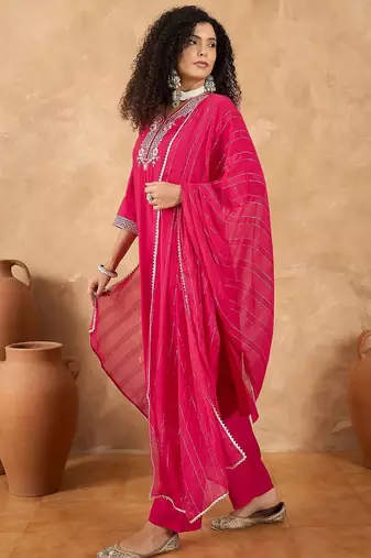 Women Ethnic Motifs Embroidered Kurta with Trouser & Dupatta
