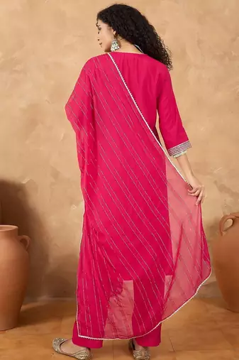 Women Ethnic Motifs Embroidered Kurta with Trouser & Dupatta
