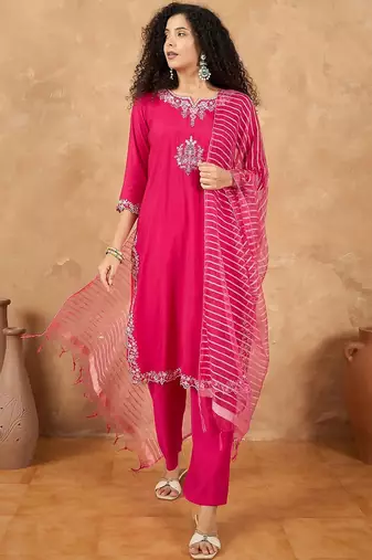 Women Ethnic Motifs Embroidered Kurta with Trouser & Dupatta