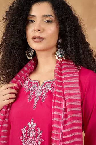 Women Ethnic Motifs Embroidered Kurta with Trouser & Dupatta