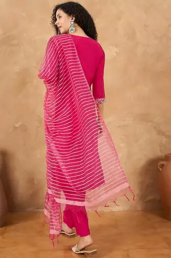 Women Ethnic Motifs Embroidered Kurta with Trouser & Dupatta