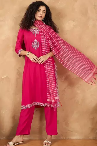 Women Ethnic Motifs Embroidered Kurta with Trouser & Dupatta