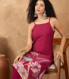 Spaghetti Tie Up Strap Floral Kurta with Trousers