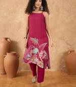 Spaghetti Tie Up Strap Floral Kurta with Trousers