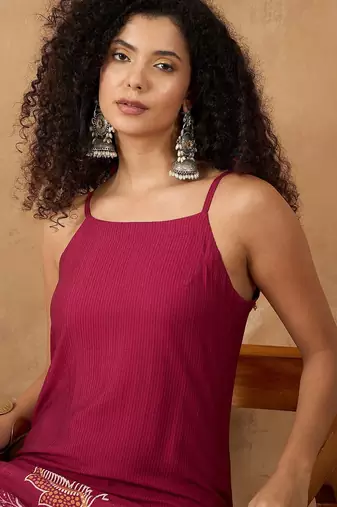 Spaghetti Tie Up Strap Floral Kurta with Trousers