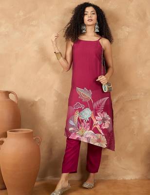 Spaghetti Tie Up Strap Floral Kurta with Trousers 7