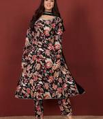 Floral Printed Round Neck Pure Cotton Anarkali Kurta With Trousers & Dupatta