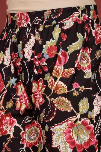 Floral Printed Round Neck Pure Cotton Anarkali Kurta With Trousers & Dupatta
