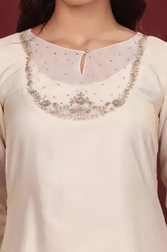 Floral Embroidered Round Neck Straight Kurta With Trousers & Dupatta