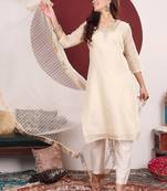 Floral Embroidered V-Neck Straight Kurta With Trousers & Dupatta
