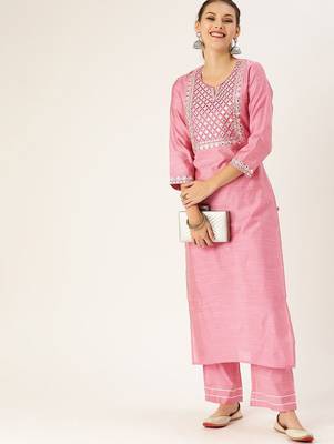 Women Yoke Design Regular Mirror Work Kurta with Trousers 1
