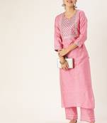 Women Yoke Design Regular Mirror Work Kurta with Trousers