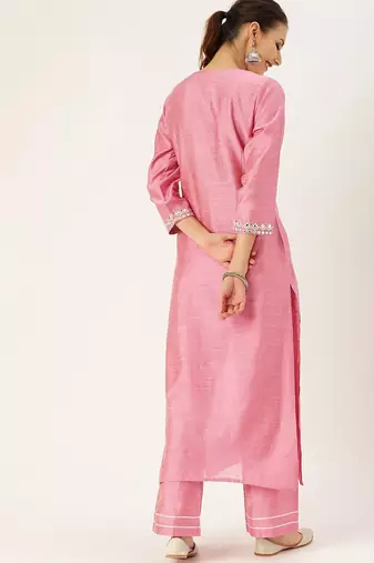Women Yoke Design Regular Mirror Work Kurta with Trousers