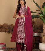 Women Woven Design Regular Kurta with Trousers & With Dupatta