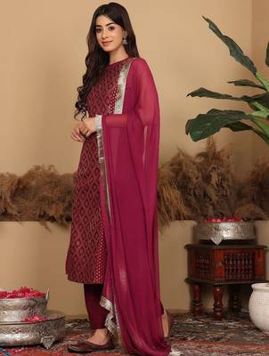Women Woven Design Regular Kurta with Trousers & With Dupatta 5