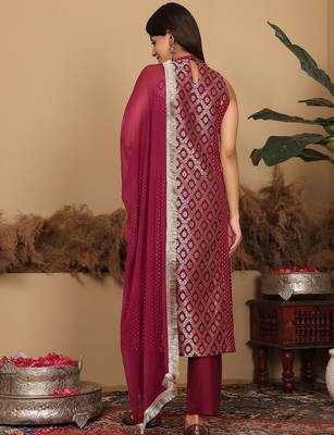 Women Woven Design Regular Kurta with Trousers & With Dupatta 6