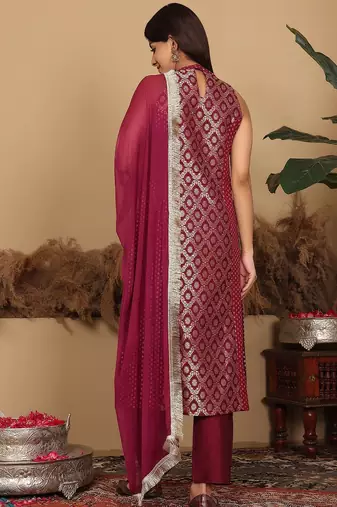 Women Woven Design Regular Kurta with Trousers & With Dupatta