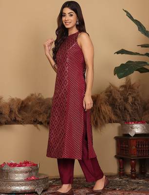 Women Woven Design Regular Kurta with Trousers & With Dupatta 7