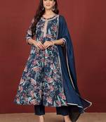 Women Floral Printed Regular Pure Cotton Kurta, Trousers with Dupatta