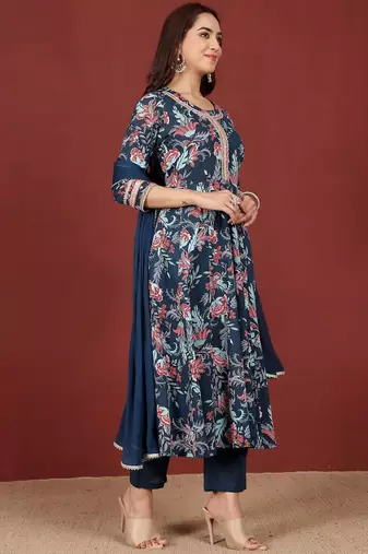 Women Floral Printed Regular Pure Cotton Kurta, Trousers with Dupatta