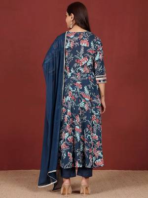 Women Floral Printed Regular Pure Cotton Kurta, Trousers with Dupatta 6