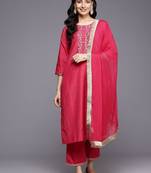 Women Ethnic Motifs Yoke Design Thread Work Kurta with Trousers & Dupatta