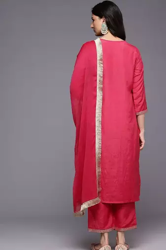Women Ethnic Motifs Yoke Design Thread Work Kurta with Trousers & Dupatta