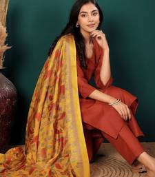 V-Neck Straight Kurta With Trousers And Dupatta
