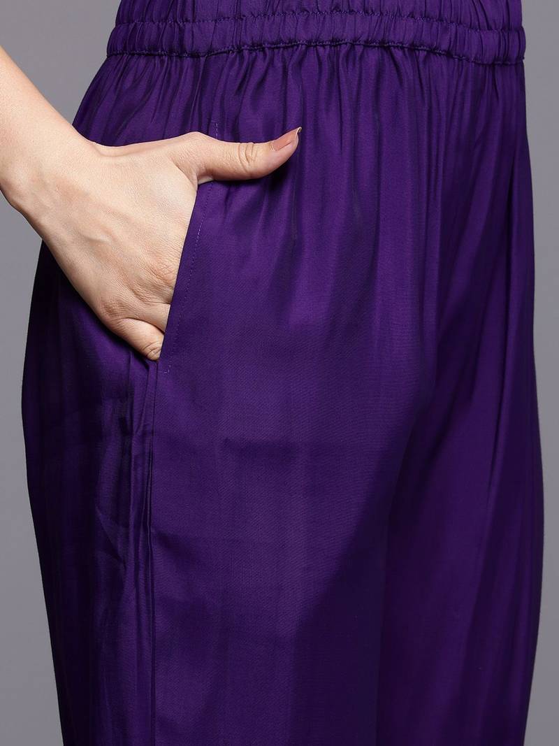 Floral Yoke Design Thread Work Kurta With Trousers & Dupatta