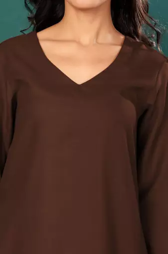 V-Neck Straight Kurta With Trousers & Dupatta