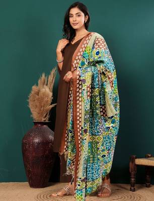 V-Neck Straight Kurta With Trousers & Dupatta 1