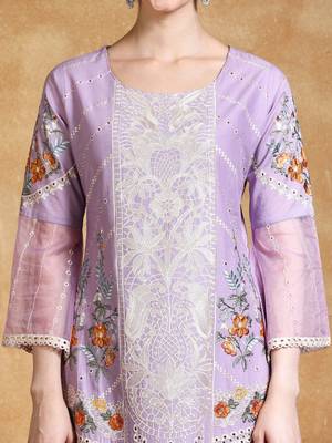 Women Floral Embroidered Cotton Kurta with Trousers & Dupatta 3