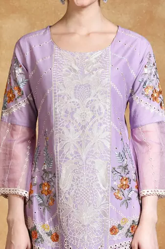 Women Floral Embroidered Cotton Kurta with Trousers & Dupatta