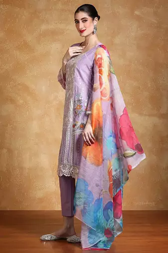 Women Floral Embroidered Cotton Kurta with Trousers & Dupatta
