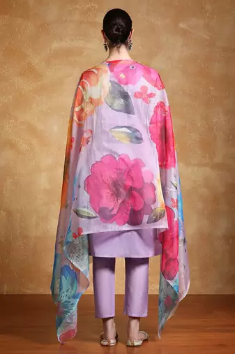 Women Floral Embroidered Cotton Kurta with Trousers & Dupatta