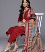 Women Woven Design Embroidered Kurta with Trousers & Dupatta