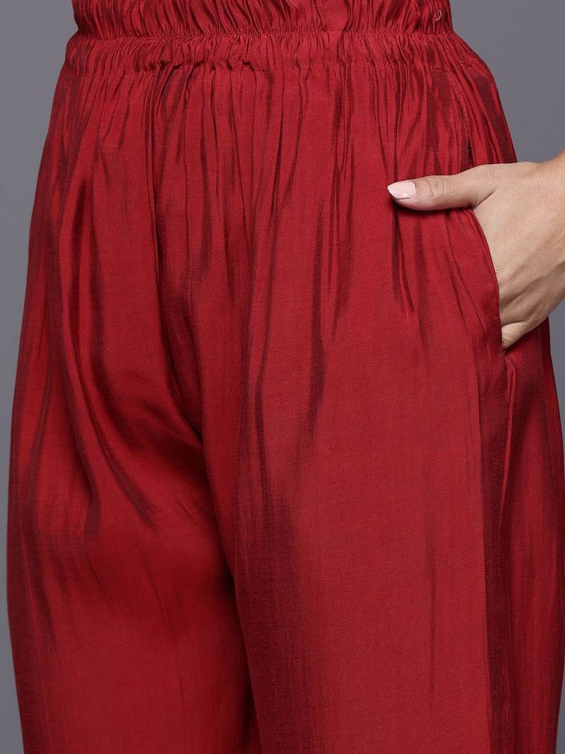 Women Woven Design Embroidered Kurta with Trousers & Dupatta