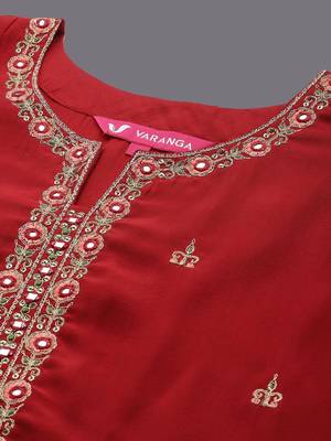 Women Woven Design Embroidered Kurta with Trousers & Dupatta 5