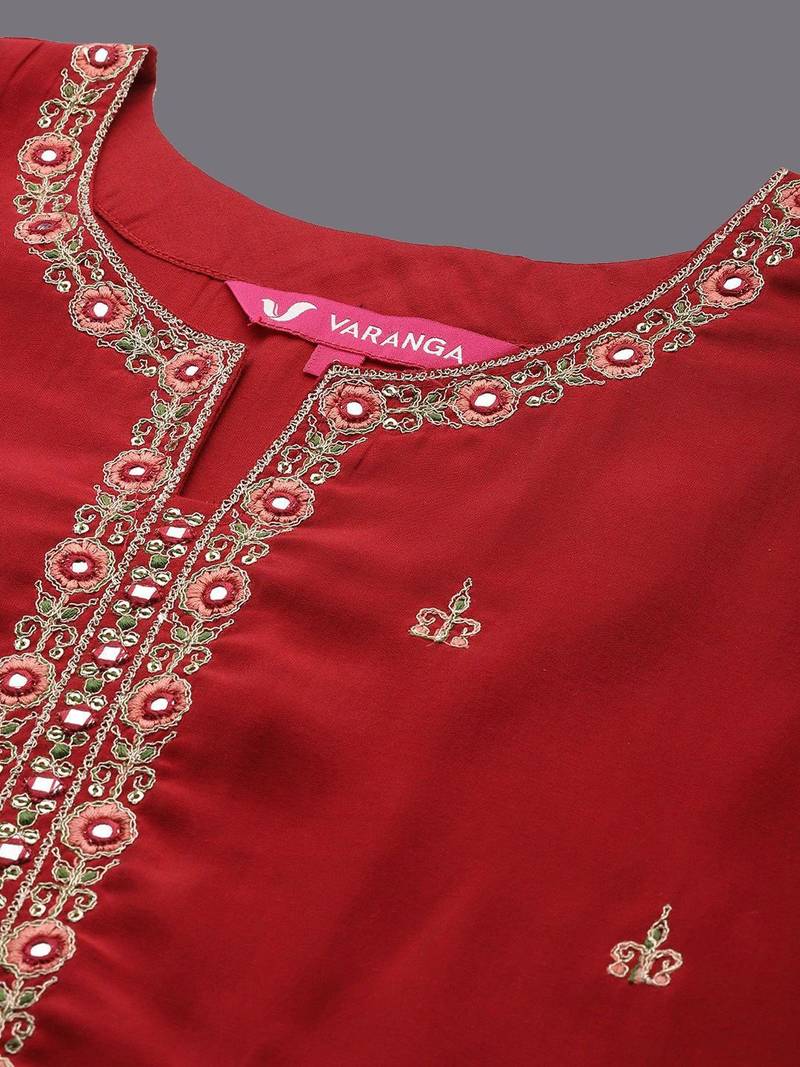Women Woven Design Embroidered Kurta with Trousers & Dupatta